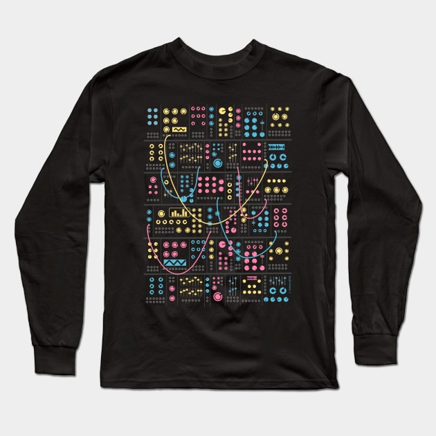 Modular Synthesizer Synthwave Long Sleeve T-Shirt by Mewzeek_T